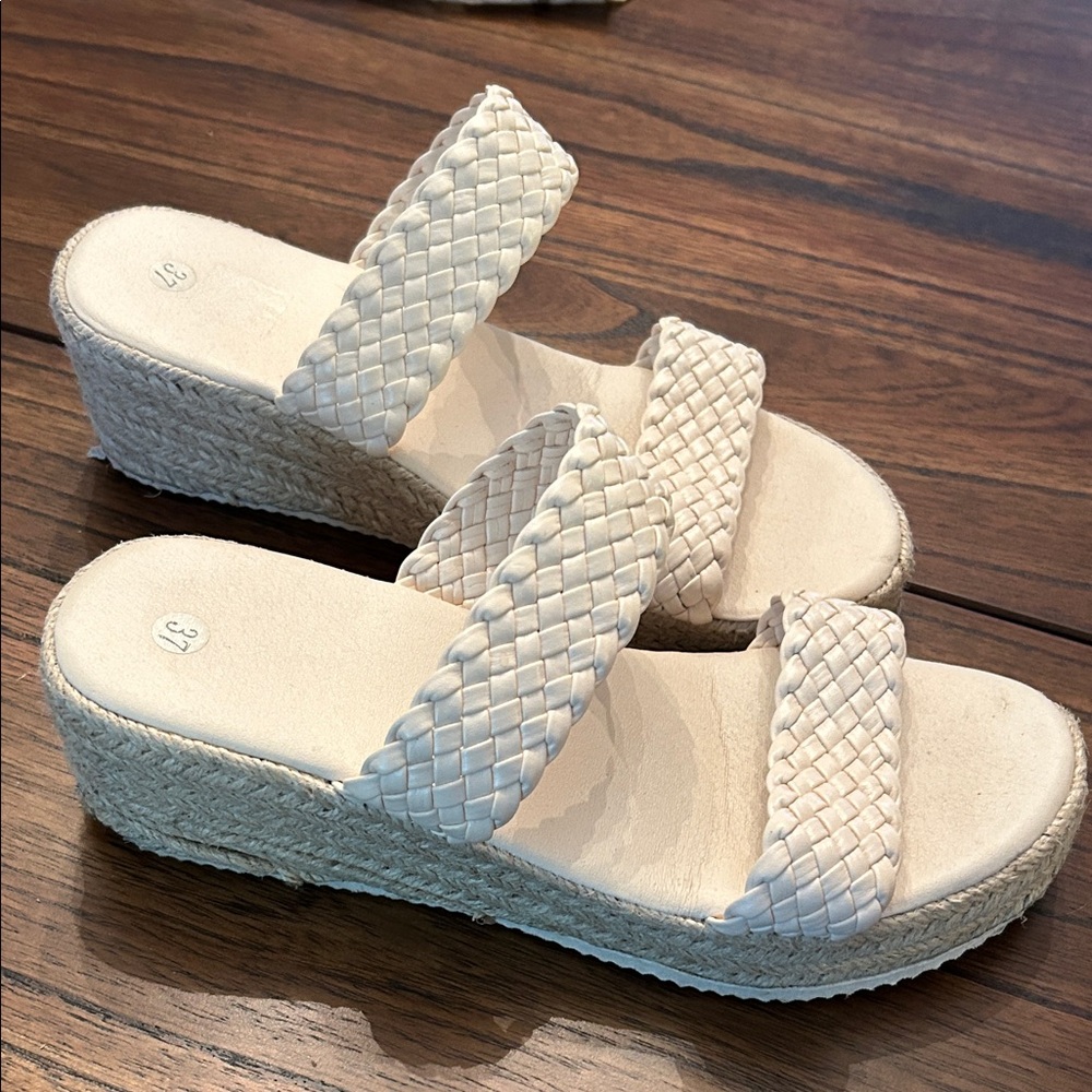 Women's Cream Woven Wedge Sandals